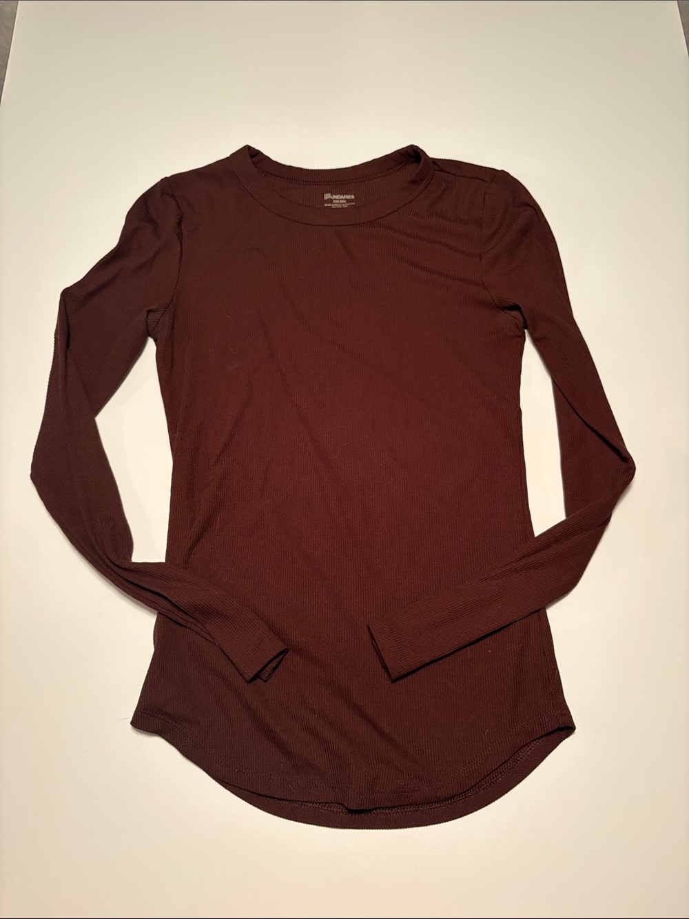 Long Sleeve Ribbed Crewneck Top - Brown